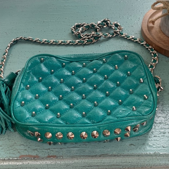 Rebecca Minkoff Spike Studded Peacock Mini Crossbody “Like New” - Picture 4 of 12